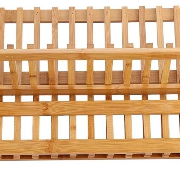 2 Tier Bamboo Dish Drying Rack Collapsible Plate Cutlery Holder Kitchen - Picture 6 of 10